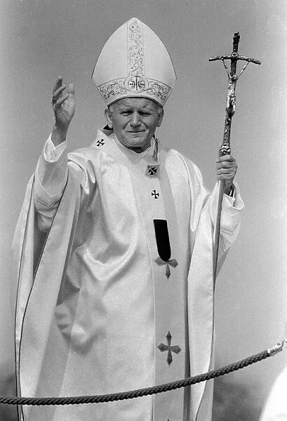 Pope John Paul II at Cardiff airport on his visit to Wales