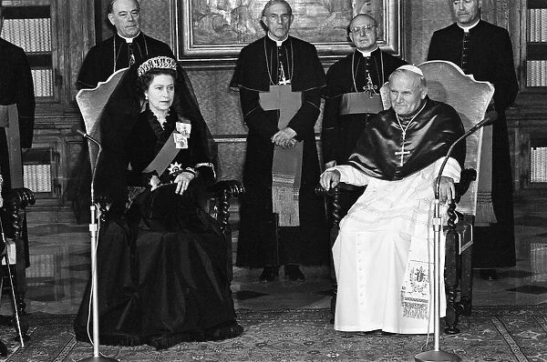 Pope John Paul II with Queen Elizabeth II at the Vatican. 17th October 1980
