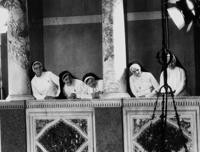 Framed Print : Pope John Paul II visits Britain May 1982 Nuns look down from a balcony as Framed Print : Pope John Paul II visits Britain May 1982 Nuns look down from a balcony as