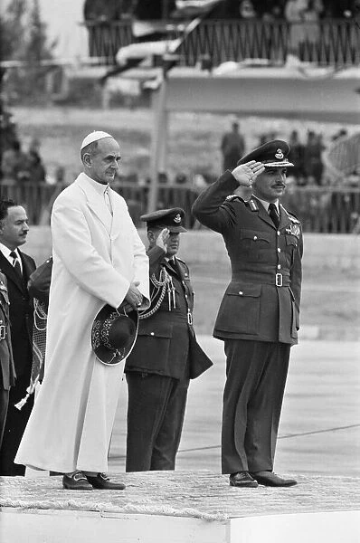 Pope Paul VI beside King Hussein I of Jordan in Amman on January 4, 1964