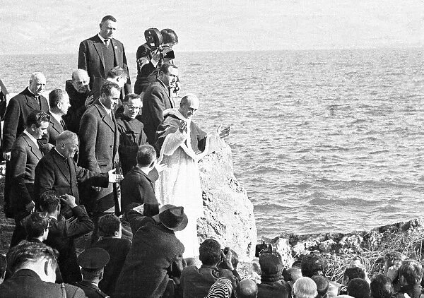 Pope Paul VI seen here on the shore of the Sea of Galilee in Israel during the Papal