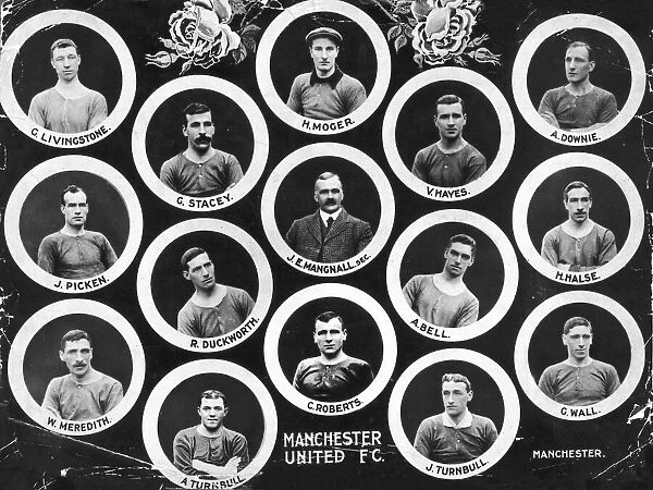 Portrait pictures of the victorious 1909 FA Cup Final Manchester United team