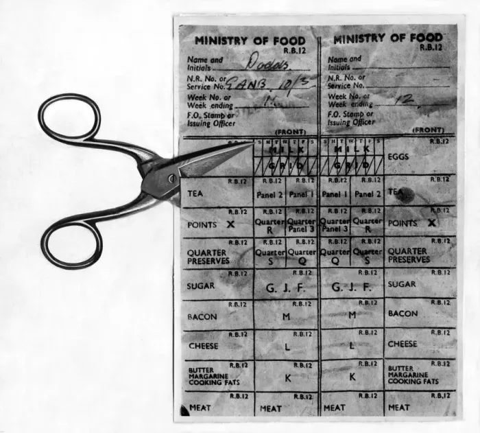 Framed Print : Post World War Two - Second World War - Ration Book - A cut to milk rations is Framed Print : Post World War Two - Second World War - Ration Book - A cut to milk rations is