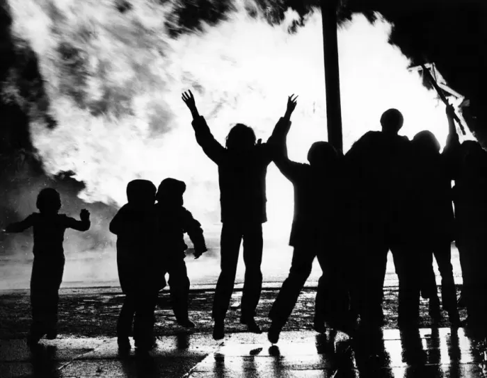 Framed Print : The pouring rain did not deter these youngsters in Vauxhall Road from enjoying bonfire Framed Print : The pouring rain did not deter these youngsters in Vauxhall Road from enjoying bonfire