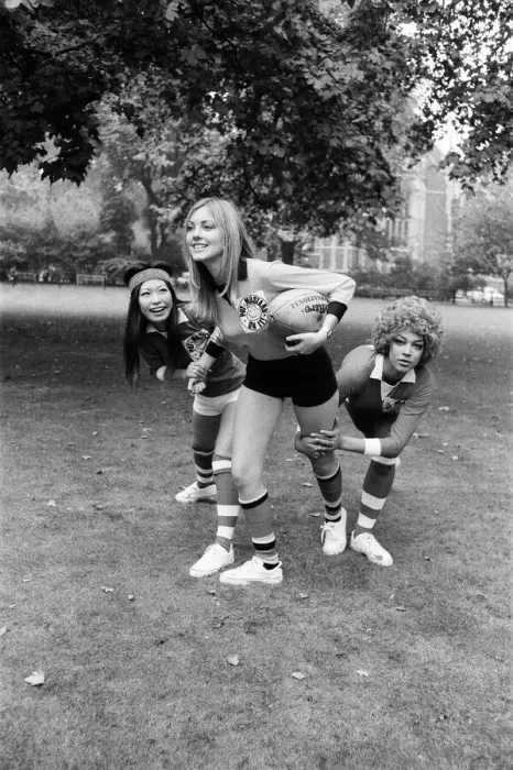 Framed Print : Practice ahead of the rugby match between actresses and models sponsored by The Put Framed Print : Practice ahead of the rugby match between actresses and models sponsored by The Put