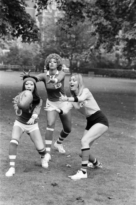 Framed Print : Practice ahead of the rugby match between actresses and models sponsored by The Put Framed Print : Practice ahead of the rugby match between actresses and models sponsored by The Put