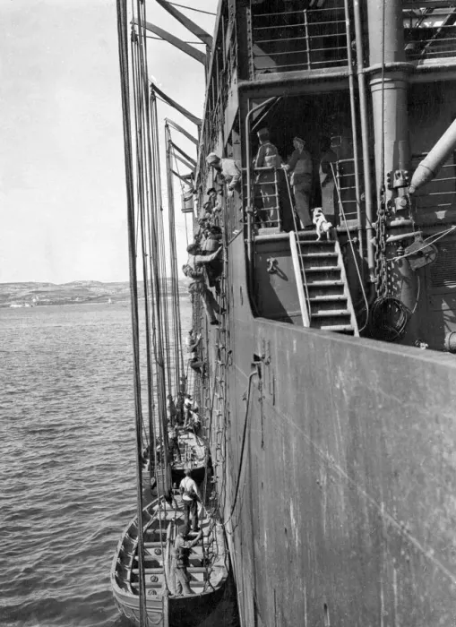 Framed Print : Pre-sailing drill aboard the French SS Sontay in unknown port. 1st May 1917