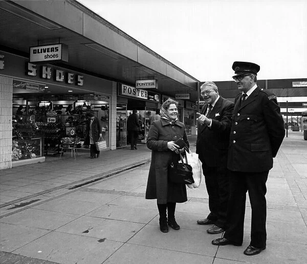 The precinct at Chelmsley Wood Shopping Centre. Precinct Superintedent Harry Warburton