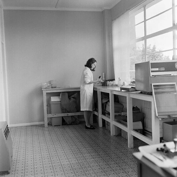 Pregnancy tests being made at the Belmont Laboratory, Middlesex. July 1968