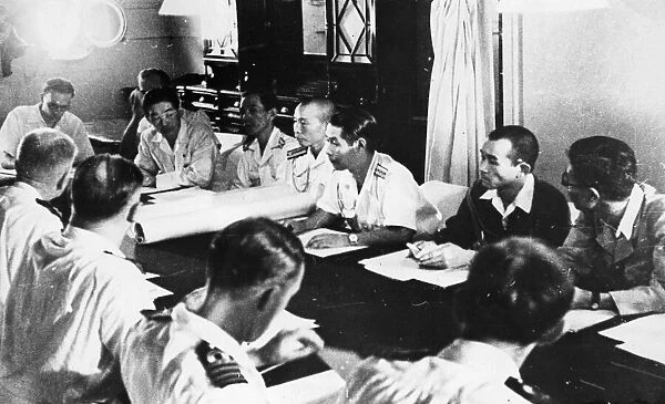 Preliminary peace conference on board the HMS Nelson in Penang. 29th August 1945