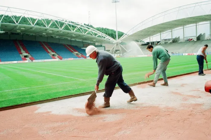 Framed Print : Preparations ahead of Inaugural match at the new Huddersfield Town Framed Print : Preparations ahead of Inaugural match at the new Huddersfield Town