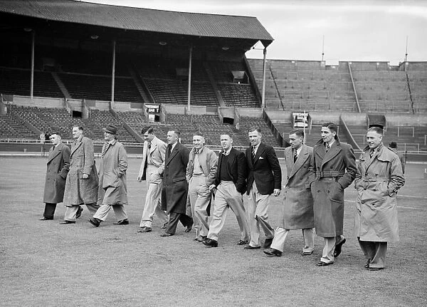 Preparations at Wembley stadium the day before the 1938 FA Cup Final between Huddersfield