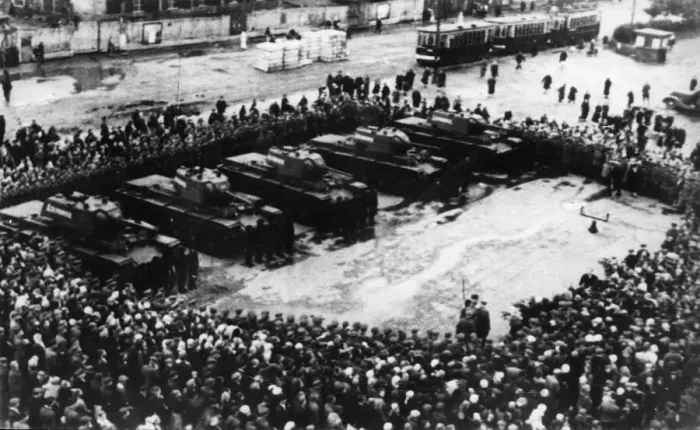 Framed Print : Presentation ceremony in the Soviet Union. Tanks bought with contributions of money