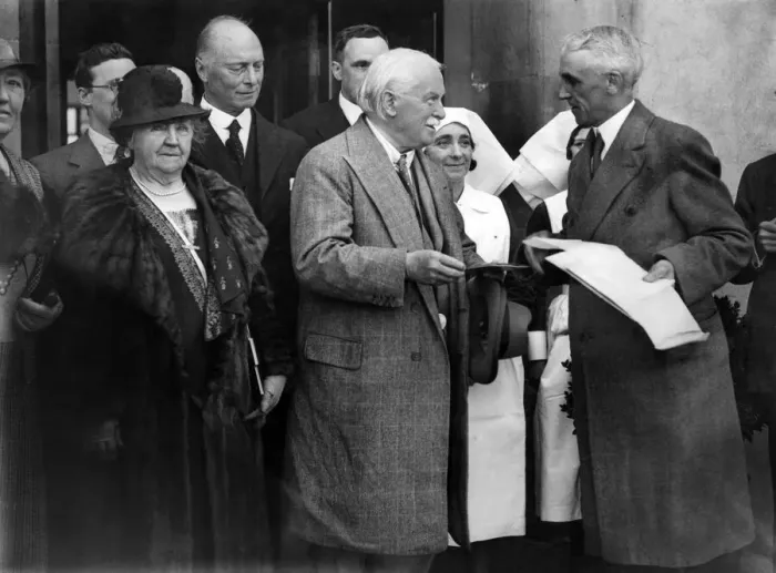 Framed Print : A presentation to David Lloyd George at Aberdare Hospital. Circa 1934 Framed Print : A presentation to David Lloyd George at Aberdare Hospital. Circa 1934