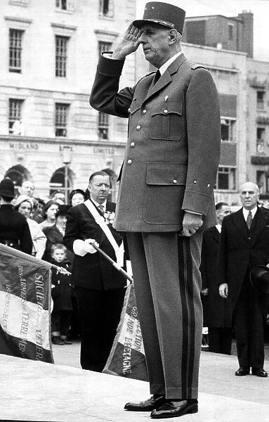 President Charles De Gaulle - April 1960 salutes in front of the Marshall Foch
