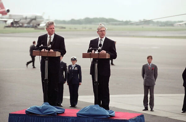 US President Bill Clinton is met at RAF Mildenhall, Suffolk