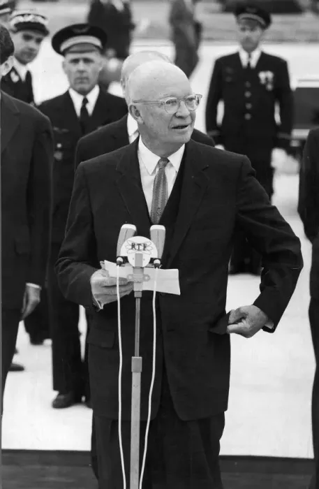 Framed Print : President Dwight D Eisenhower seen here making his speech on his arrival at Orly Airport Framed Print : President Dwight D Eisenhower seen here making his speech on his arrival at Orly Airport