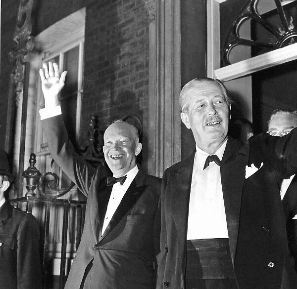 President Eisenhower with Harold MacMillan Prime Minister stand outside No10 Downing