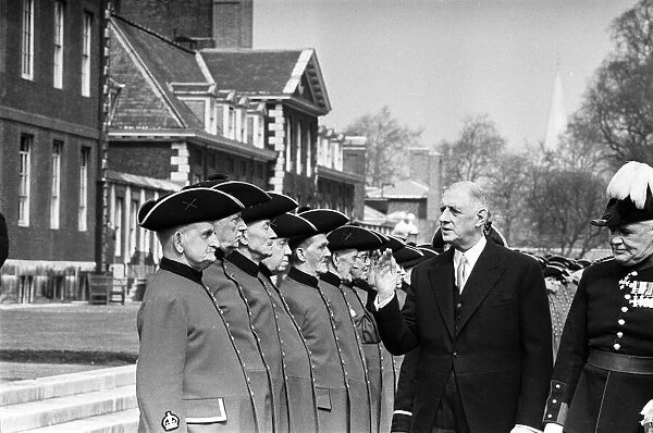 President of France Charles de Gaulle at the Royal Hospital Chelsea. 7th April 1960
