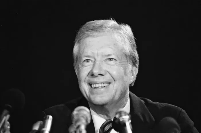 Framed Print : Former President Jimmy Carter press conference at The Churchill Hotel. 25th October 1982