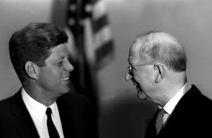 Framed Print : US President John F. Kennedy is greeted by Republic of Ireland PM Eamon De Valera in Framed Print : US President John F. Kennedy is greeted by Republic of Ireland PM Eamon De Valera in