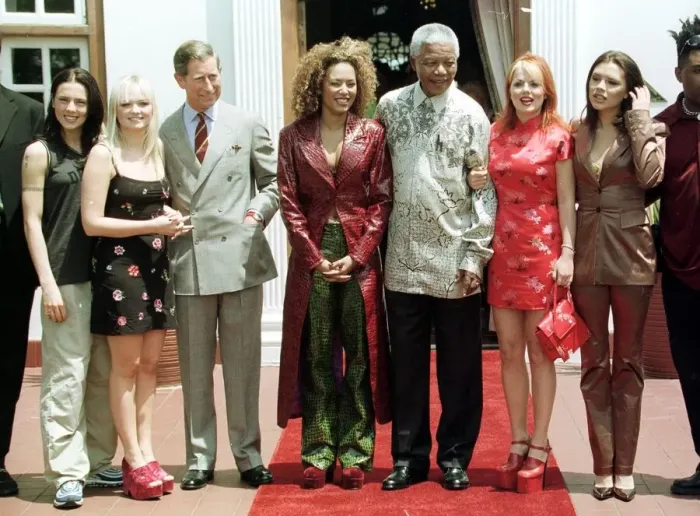 Framed Print : President Nelson Mandela and Prince Charles meet the Spice Girls in Johannesburg Framed Print : President Nelson Mandela and Prince Charles meet the Spice Girls in Johannesburg