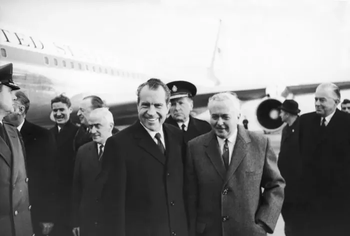 Framed Print : President Richard Nixon (left) seen here with Prime Minister Harold Wilson at Heathrow Framed Print : President Richard Nixon (left) seen here with Prime Minister Harold Wilson at Heathrow