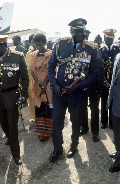 President of Uganda, General Idi Amin, pictured in military uniform attending a military
