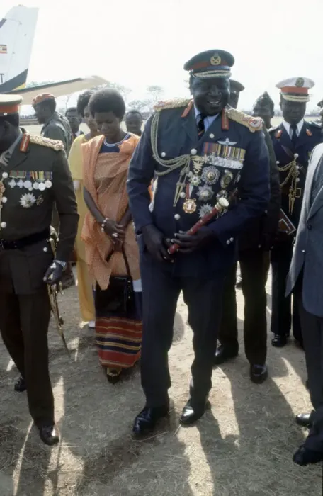 Framed Print : President of Uganda, General Idi Amin, pictured in military uniform attending a military Framed Print : President of Uganda, General Idi Amin, pictured in military uniform attending a military