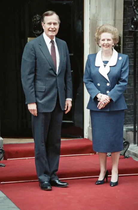 Framed Print : President of the United States George Bush and Prime Minister Margaret Thatcher outside