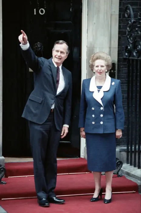Framed Print : President of the United States George Bush and Prime Minister Margaret Thatcher outside