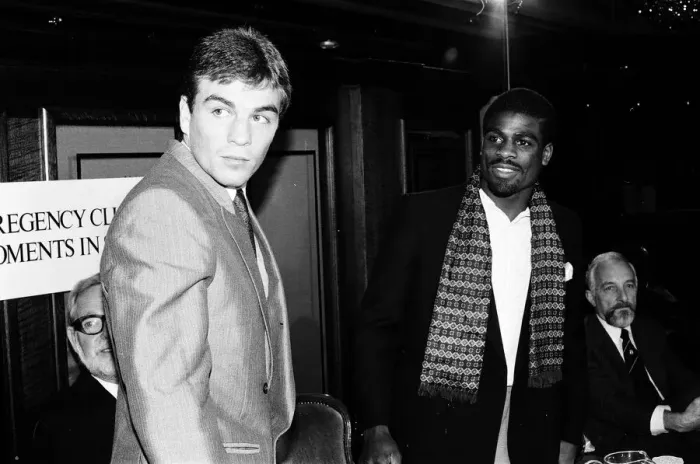 Framed Print : Press conference, Errol Christie against Mark Kaylor 18th October 1985 Framed Print : Press conference, Errol Christie against Mark Kaylor 18th October 1985