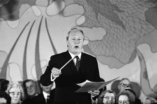 Prime Minister Edward Heath conducting the annual carol concert at Broadstairs, Kent
