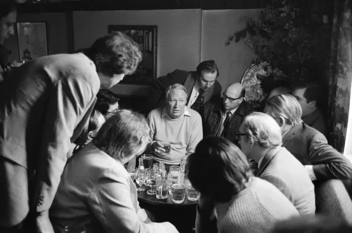 Framed Print : Prime Minister Edward Heath enjoys a pint at the Plough Pub during the General Election Framed Print : Prime Minister Edward Heath enjoys a pint at the Plough Pub during the General Election