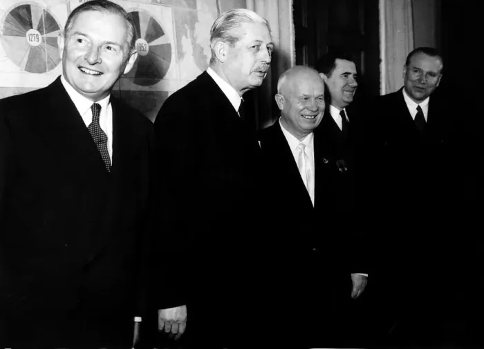 Framed Print : Prime Minister Harold Macmillan with Soviet Premier Nikita Khrushchev and Selwyn Lloyd