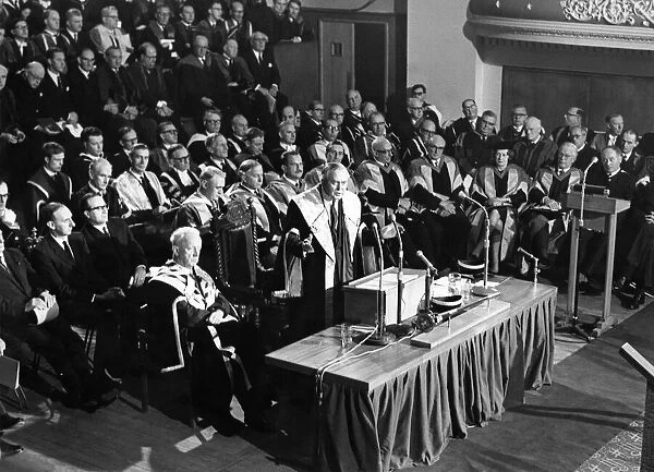 Prime Minister Harold Wilson pictured during his speech after being installed as
