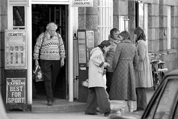 Prime Minister Harold Wilson seen here leaving the local general store on the Scilly