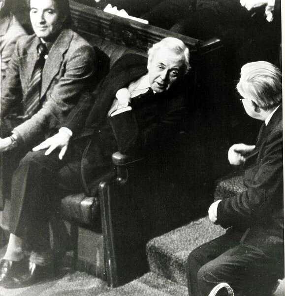Prime Minister James Callaghan right and former Premier Sir Harold Wilson exchange words
