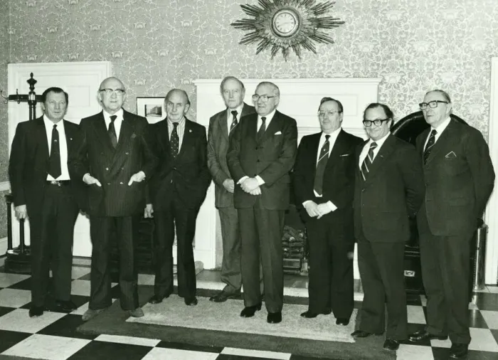 Framed Print : The Prime Minister James Callaghan seen here in 10 Downing Street with the TUC Leadership