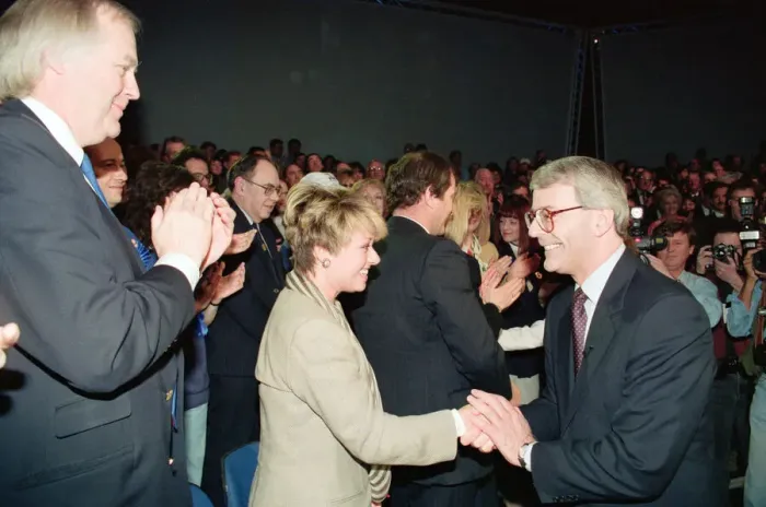 Framed Print : Prime Minister John Major at a conservative rally during the general election campaign Framed Print : Prime Minister John Major at a conservative rally during the general election campaign