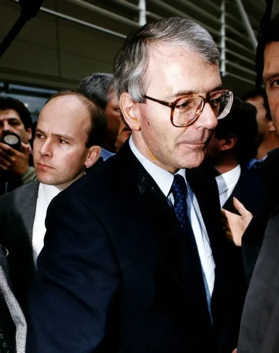 Framed Print : Prime Minister John Major after having an egg thrown at him at Sainsbury Framed Print : Prime Minister John Major after having an egg thrown at him at Sainsbury