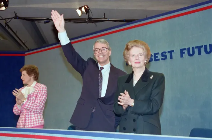 Framed Print : Prime Minister John Major and Margaret Thatcher, pictured during the general election