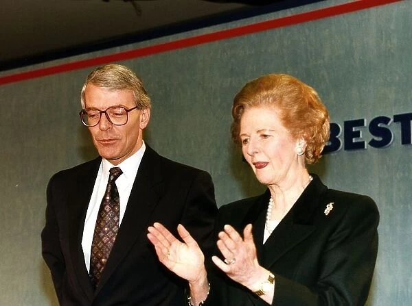 Prime Minister John Major with Margaret Thatcher at Tory rally in London 1992