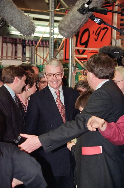 Prime Minister John Major pictured visiting B&Q during the general election campaign