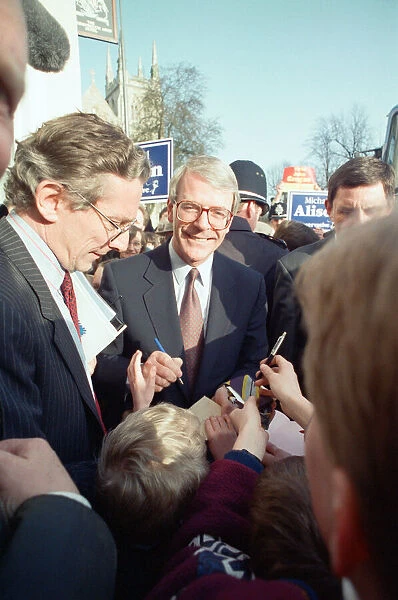 Prime Minister John Major in York, during the general election campaign. 26th March 1992