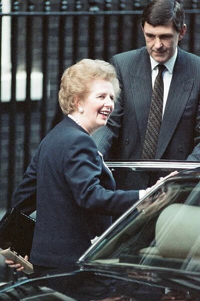 Prime Minister Margaret Thatcher at 10 Downing Street after John Major won