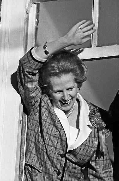 Prime Minister Margaret Thatcher, celebrate winning a third term in government for