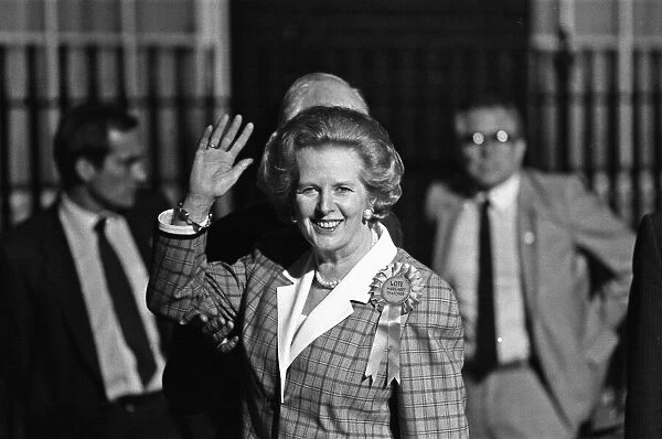 Prime Minister Margaret Thatcher celebrate winning a third term in government for