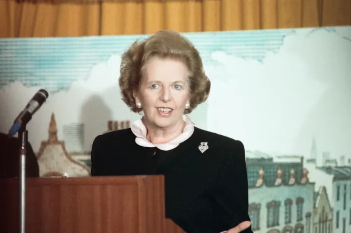Framed Print : Prime Minister Margaret Thatcher delivers a speech shortly after hearing about Framed Print : Prime Minister Margaret Thatcher delivers a speech shortly after hearing about