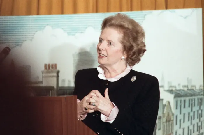 Framed Print : Prime Minister Margaret Thatcher delivers a speech shortly after hearing about Framed Print : Prime Minister Margaret Thatcher delivers a speech shortly after hearing about